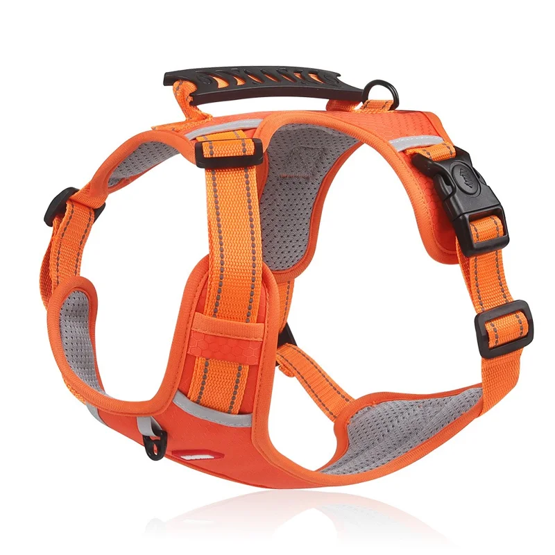 DUOMM HT-524 Breathable Pet Dog Harness Reflective Puppy Gift Safety Vest with Control Handle ST - Orange / XL