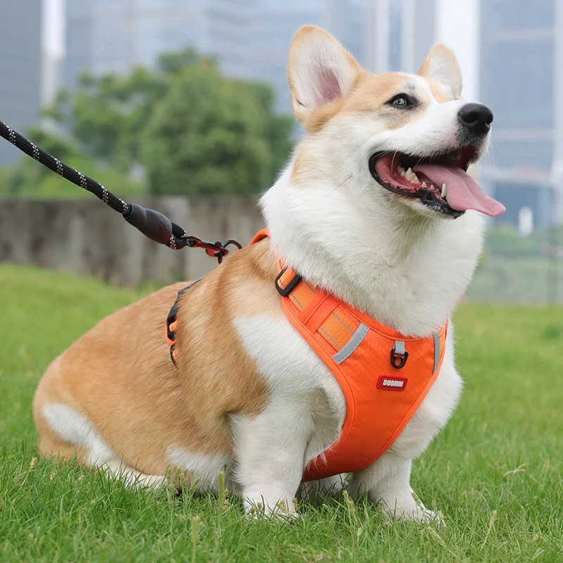 DUOMM HT-524 Breathable Pet Dog Harness Reflective Puppy Gift Safety Vest with Control Handle ST - Orange / XL