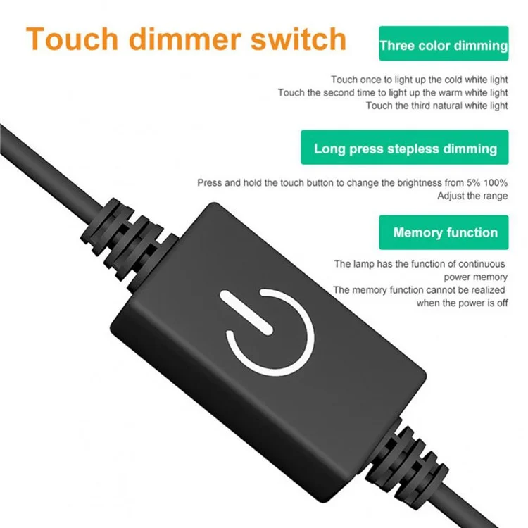 Style-A 55cm Wall Mount LED Light 3 Color Temperature Touch Control Light Bar with USB Power Supply