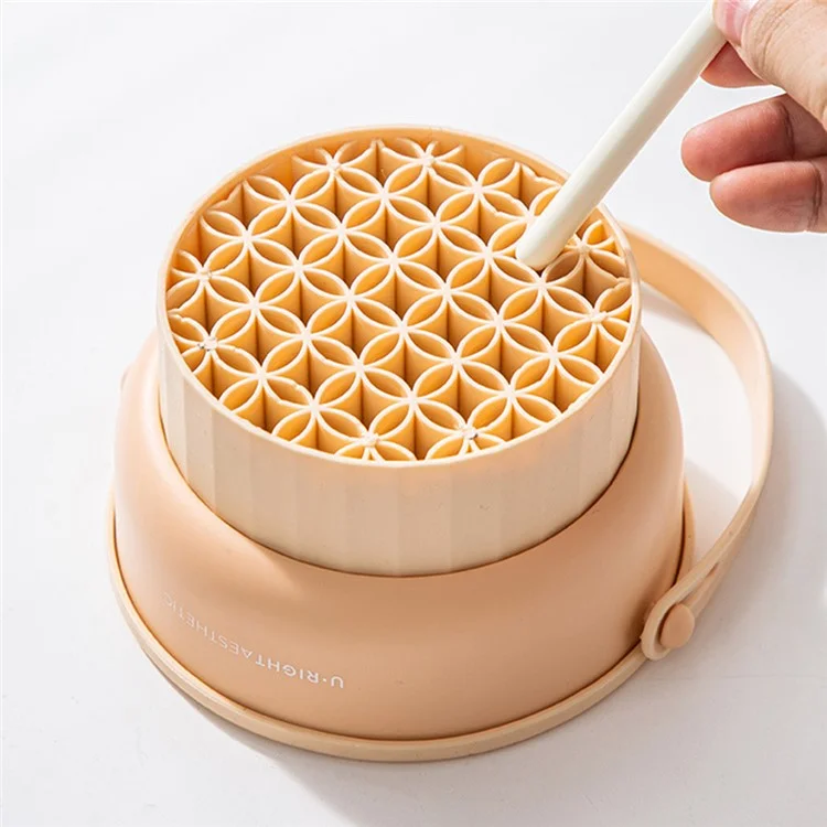 Bol de nettoyage de maquillage Panier de séchage suspendu Tapis de nettoyage en silicone Rack de séchage Boîte de rangement pour houppette, pinceau - Abricot