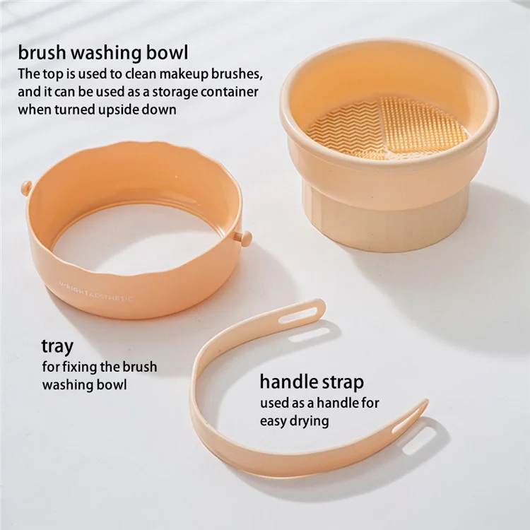 Makeup Cleaning Bowl Hanging Drying Basket Silicone Cleaning Mat Drying Rack Storage Box for Powder Puff, Brush - Apricot