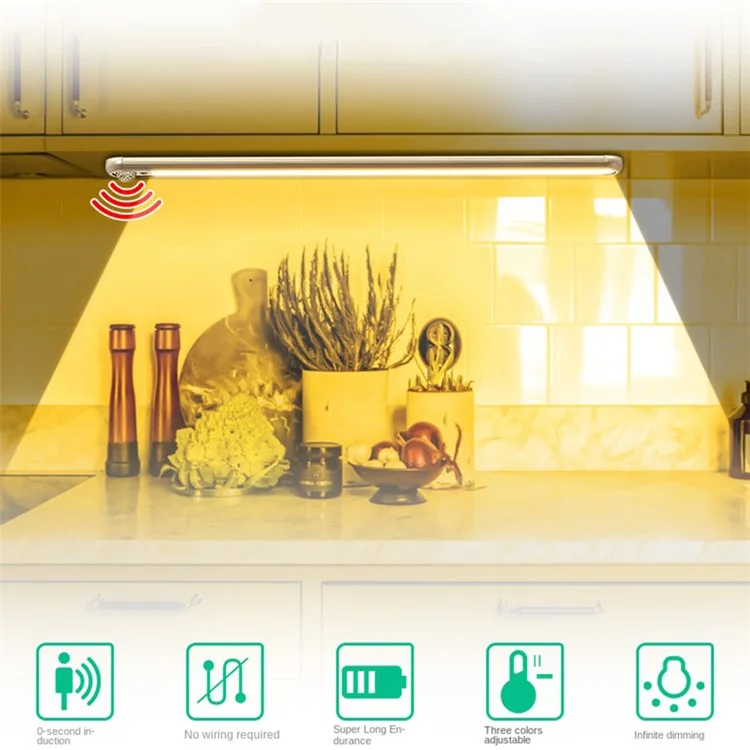 30cm PIR Motion Sensor Cupboard Light Rechargeable Stepless Dimmable Wireless Magnetic Night Light Bar