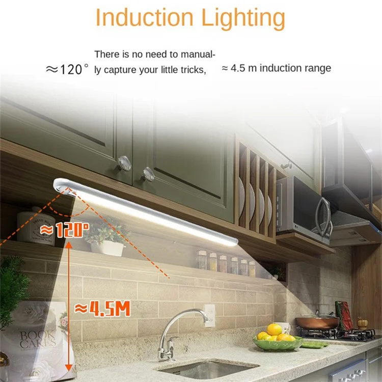 30cm PIR Motion Sensor Cupboard Light Rechargeable Stepless Dimmable Wireless Magnetic Night Light Bar