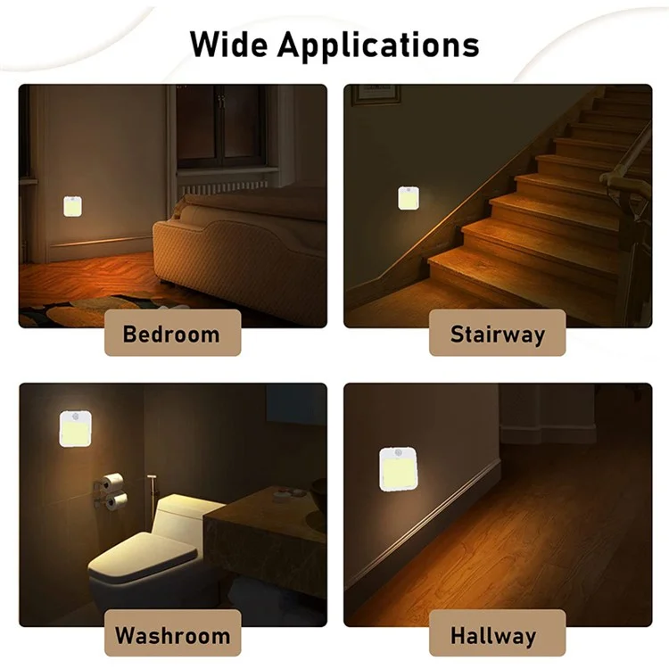 NL2202 2Pcs EU Plug Intelligent Body Sensor Night Lamp Motion Activated Dimming Night Light, Warm White