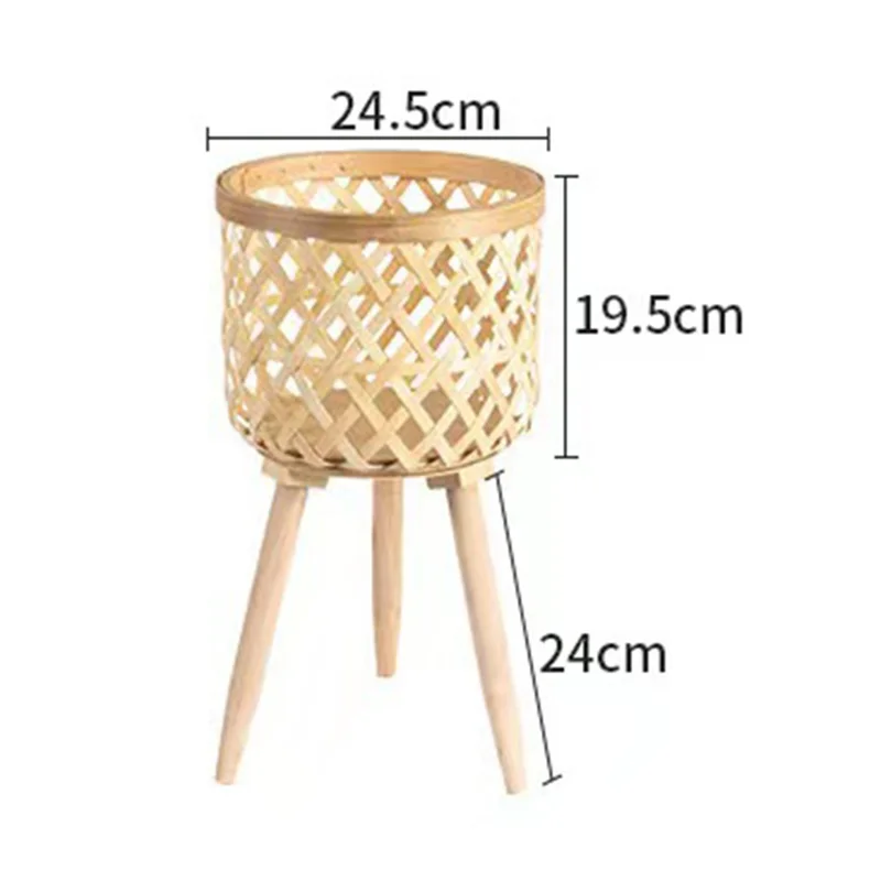 Home Planter Pot Basket Stand Leg Design Flower Vase Holder Hand-Woven Bamboo Basket Office Decoration, Size: M - Grid