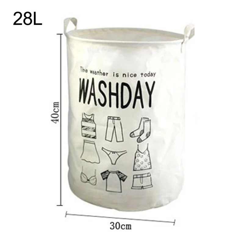 28L Collapsible Laundry Basket Cotton Linen Dirty Clothes Hamper Basket with Handles, Size S, 30x40cm - Grey Grid