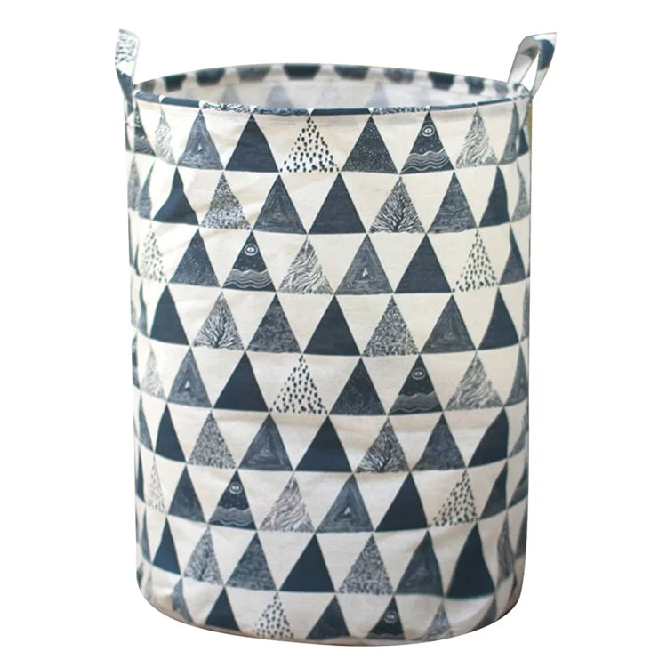 28L Collapsible Laundry Basket Cotton Linen Dirty Clothes Hamper Basket with Handles, Size S, 30x40cm - Blue Triangle