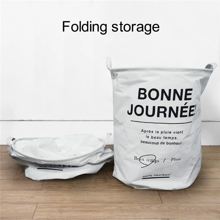63L Cotton Linen Collapsible Dirty Clothes Basket Laundry Hamper Bin with Handles, Size L, 40x50cm - Bonne