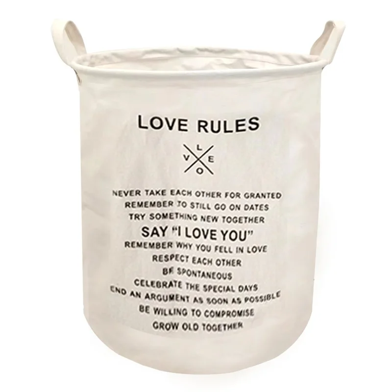 63L Cotton Linen Collapsible Dirty Clothes Basket Laundry Hamper Bin with Handles, Size L, 40x50cm - Love Rules