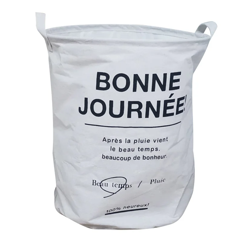43L Collapsible Washing Laundry Basket Hamper Dirty Clothes Cotton Linen Basket Laundry Bin, Size M, 35x45cm - Bonne