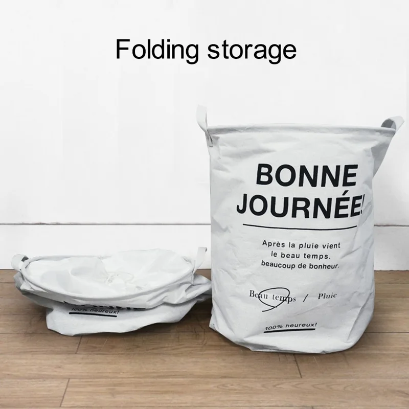 43L Collapsible Washing Laundry Basket Hamper Dirty Clothes Cotton Linen Basket Laundry Bin, Size M, 35x45cm - Bonne
