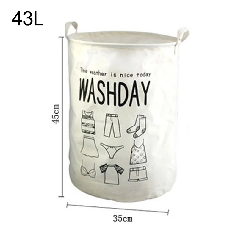 43L Collapsible Washing Laundry Basket Hamper Dirty Clothes Cotton Linen Basket Laundry Bin, Size M, 35x45cm - Laundry