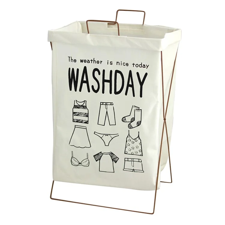28L Iron Rack Foldable Laundry Basket Cotton Linen Dirty Clothes Hamper Washing Basket, Size S - Wash Day