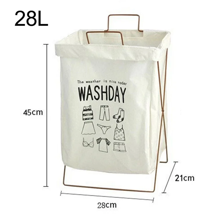 28L Iron Rack Foldable Laundry Basket Cotton Linen Dirty Clothes Hamper Washing Basket, Size S - Wash Day