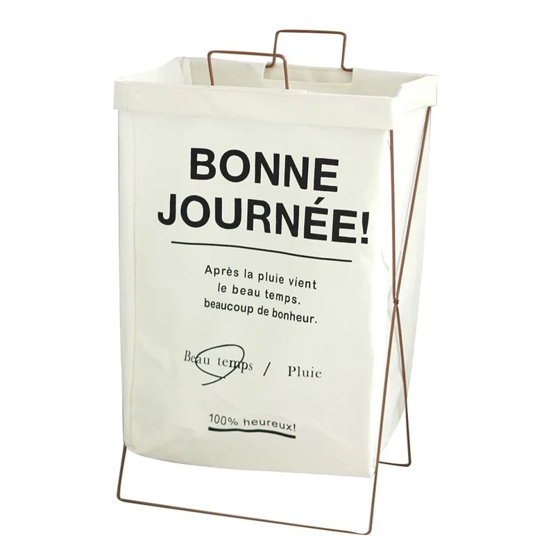 28L Iron Rack Foldable Laundry Basket Cotton Linen Dirty Clothes Hamper Washing Basket, Size S - Bonne