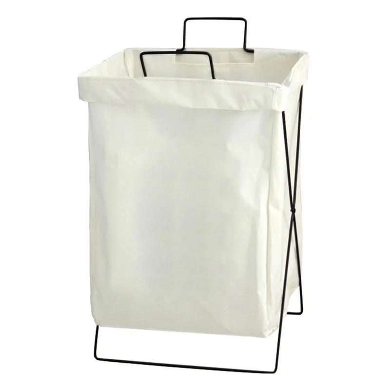 52L Foldable Laundry Basket Iron Rack Cotton Linen Dirty Clothes Storage Basket Hamper, Size L - White