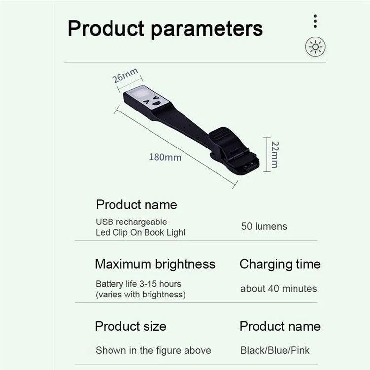 YJD-5335 Clip-On Book Light Three Color Temperature Brightness Adjustable Reading Light Lamp