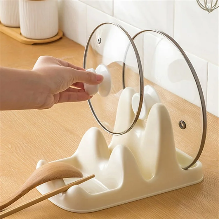 Dual Layer Pot Lid Holder Stand Cooking Spoon Rest Kitchen Utensils Rest Rack - White