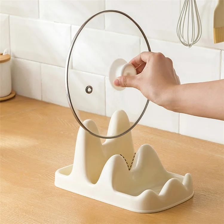 Dual Layer Pot Lid Holder Stand Cooking Spoon Rest Kitchen Utensils Rest Rack - White