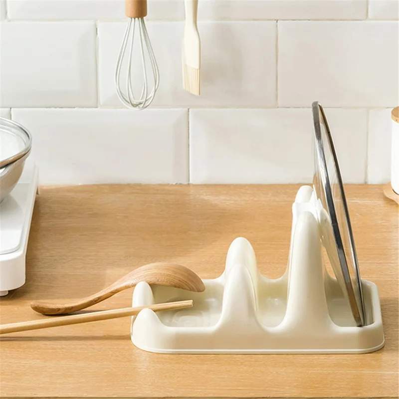 Dual Layer Pot Lid Holder Stand Cooking Spoon Rest Kitchen Utensils Rest Rack - Grey