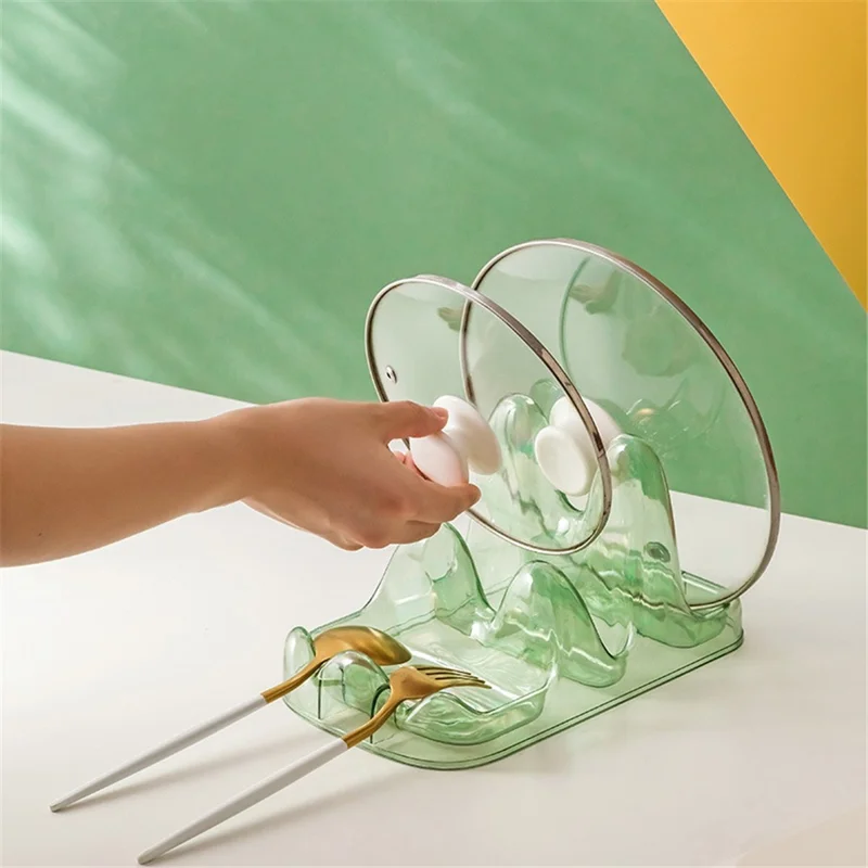 Dual Layer Pot Lid Holder Stand Cooking Spoon Rest Kitchen Utensils Rest Rack - Grey