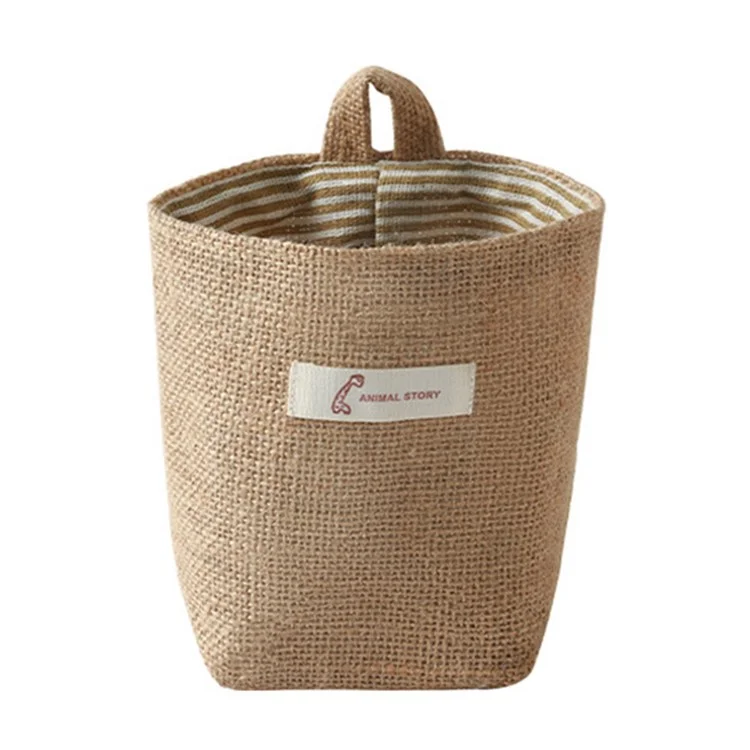 Cotton Linen Washable Storage Bag Kitchen Desktop Hanging Organizer Container - Yellow / Stripe