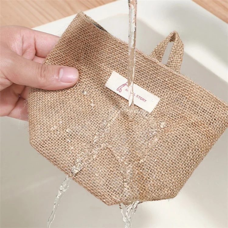 Cotton Linen Washable Storage Bag Kitchen Desktop Hanging Organizer Container - Yellow / Stripe