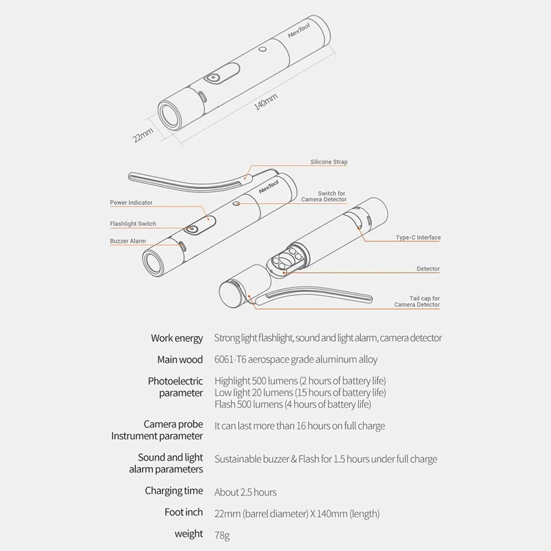 XIAOMIYOUPIN NEXTOOL NE20042 Алюминиевый сплав Фонарик Камера Детектор Звуковая Световая Сигнализация Устройство - Красный