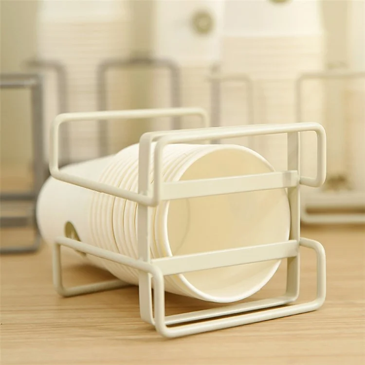 MTAM Paper Cup Holder Desktop Disposable Cups Organizer Dispenser Iron Storage Rack, Single Slot - Crema Bianca