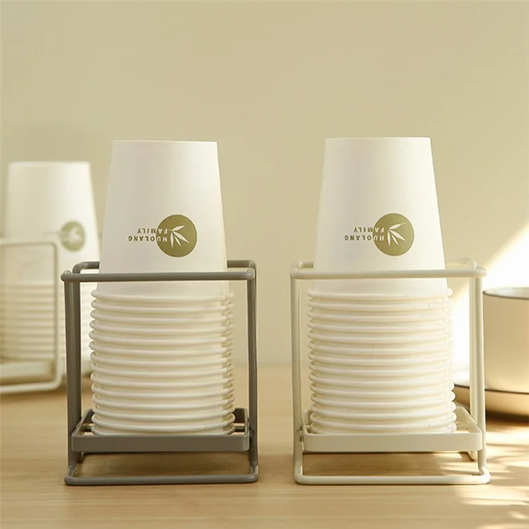 MTAM Paper Cup Holder Desktop Disposable Cups Organizer Dispenser Iron Storage Rack, Single Slot - Crema Bianca