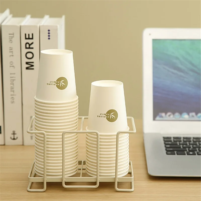 MTAM Desktop Disposable Cups Organizer Paper Cup Holder Dispenser Iron Storage Rack, Double Slot - Warm Grey