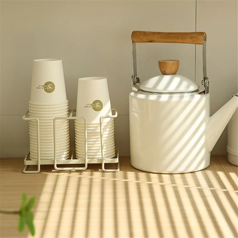 MTAM Desktop Disposable Cups Organizer Paper Cup Holder Dispenser Iron Storage Rack, Double Slot - Warm Grey