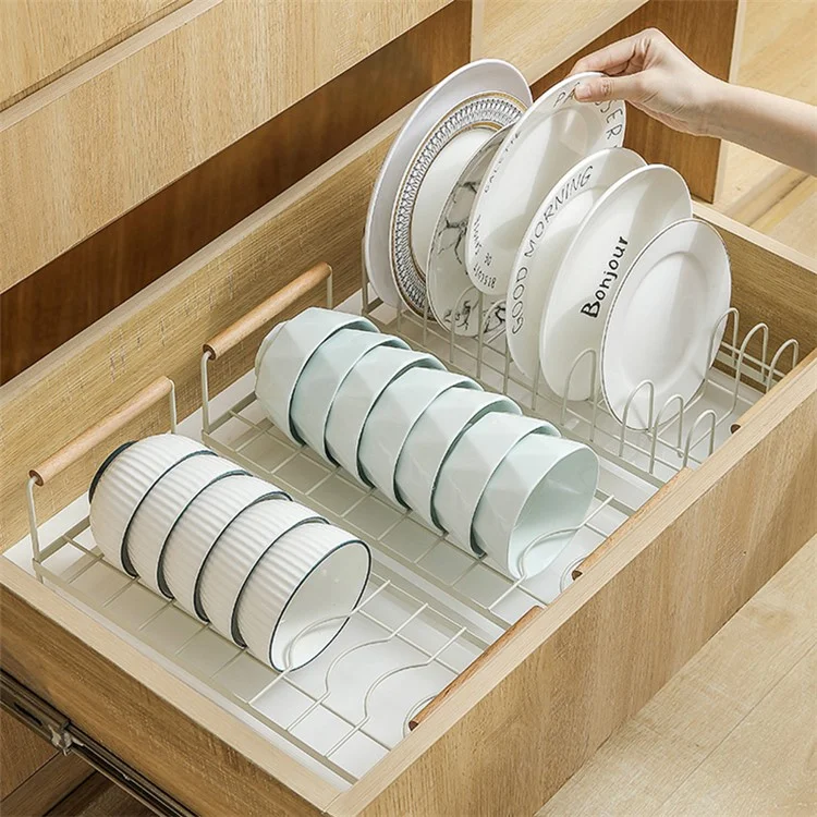 MTAM Bowls Holder Iron+PP Supporto Organizzatore per Ripiano da Cucina con Vassoio Scolapiatti - Crema