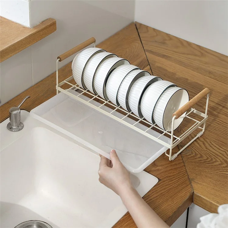 MTAM Bowls Holder Iron+PP Supporto Organizzatore per Ripiano da Cucina con Vassoio Scolapiatti - Crema
