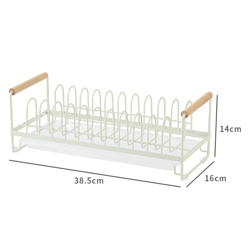MTAM Iron+PP Kitchen Countertop Storage Rack Dishes Plates Holder Organizer with Drainer Tray - Cream