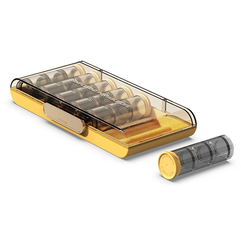 MTAM MZ-J012 Weekly Pill Box 21 Grids Medicine Dispenser Portable Tablets Organizer Storage Container (No FDA Certified, BPA-free) - Orange Yellow