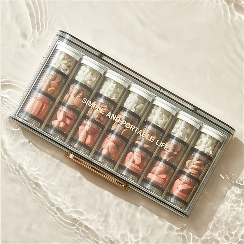 MTAM MZ-J012 Weekly Pill Box 21 Grids Medicine Dispenser Portable Tablets Organizer Storage Container (No FDA Certified, BPA-free) - Orange Yellow