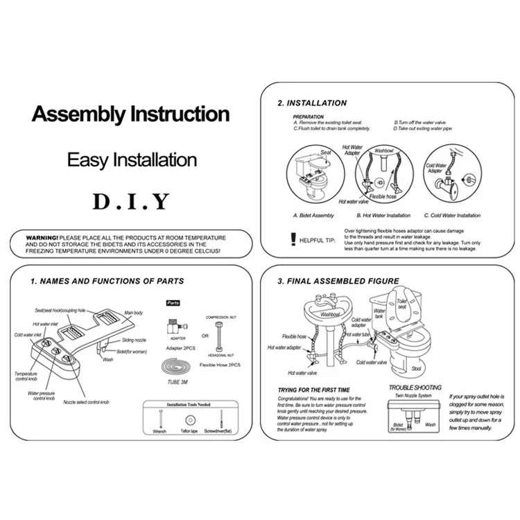 DCB-20001 Bidet de Inodoro Inteligente Estilo Simple Bidet no Eléctrico Accesorio Para el Asiento Del Inodoro