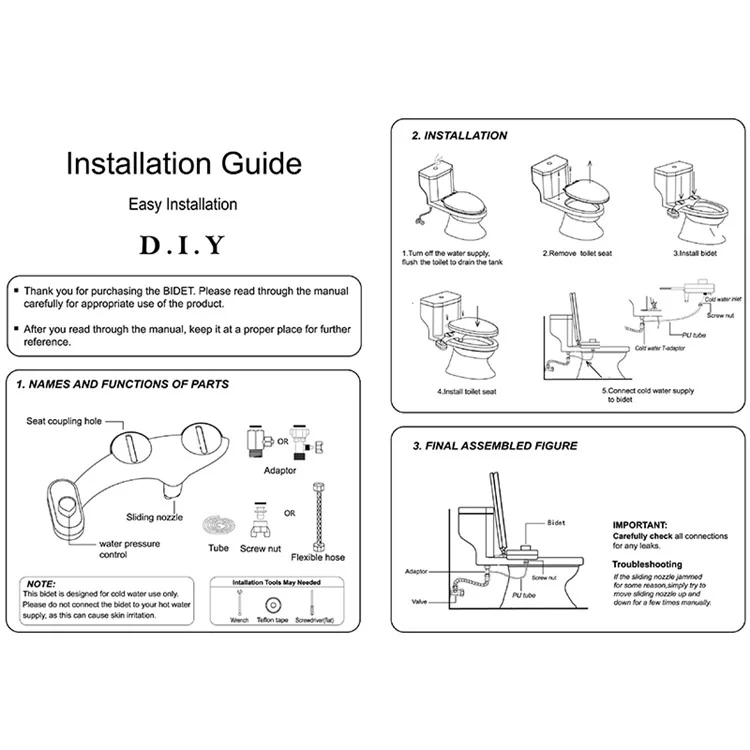 DCB-19001 Bidet de Toilettes Non Électriques Autonettoyant L'autonomie Bidet Bidet Attachement Pour la Pression D'eau Réglable au Siège Des Toilettes - 1 / 2