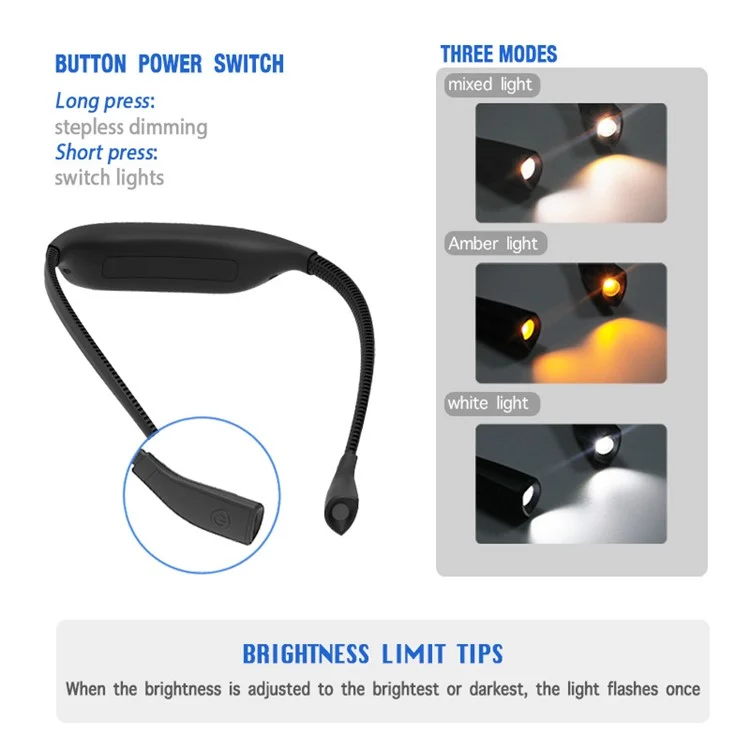 ST-8038 Flexible Hose Neck Hanging Lamp Students Eye Protection LED Reading Light - Schwarz