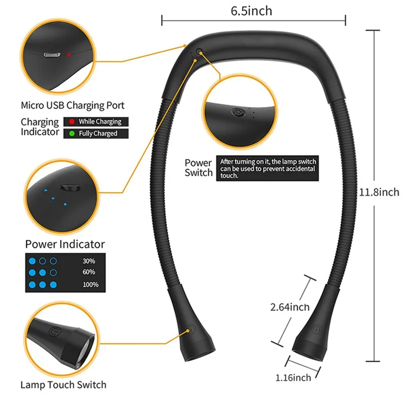 ST-8033 Dimmable LED Neck Reading Light Hands-free Neck Hanging Book Lamp - White