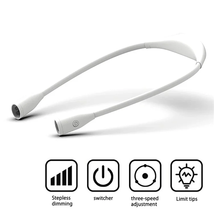ST-8025 Soft Neckband Neck Hanging LED Reading Light Ricaricabile con Regolazione Continua della Luminosità - Bianco
