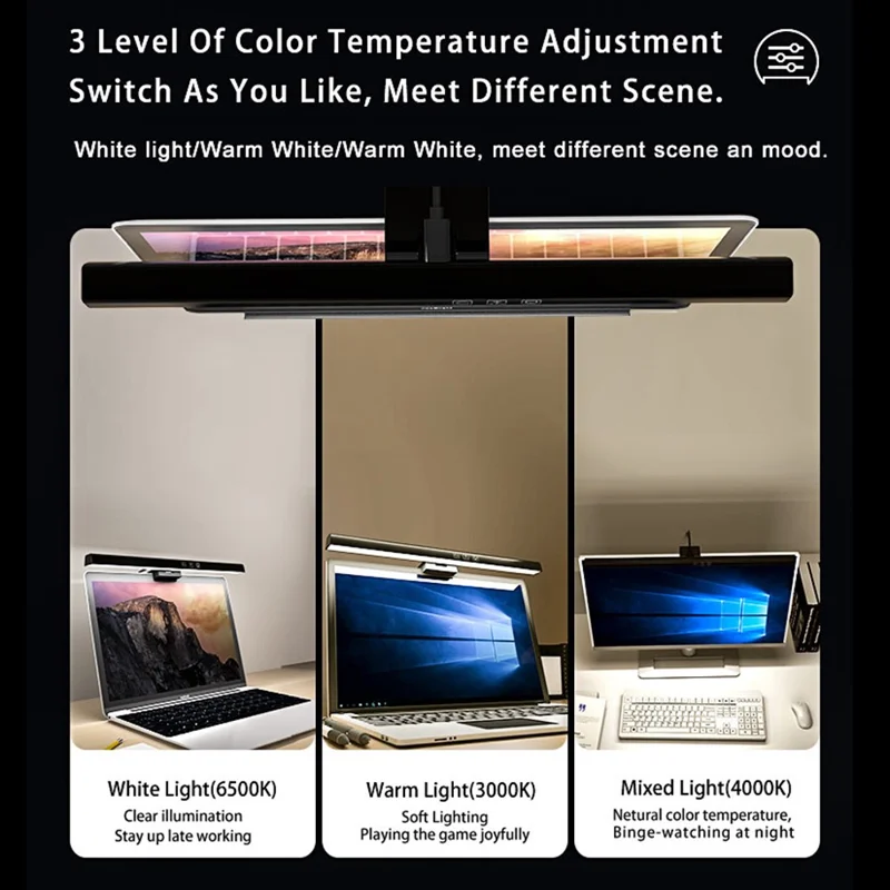 TB-30SA 33cm USB Powered Eye Care Computer PC Monitor Screen Light Bar Hanging Table Lamp - White