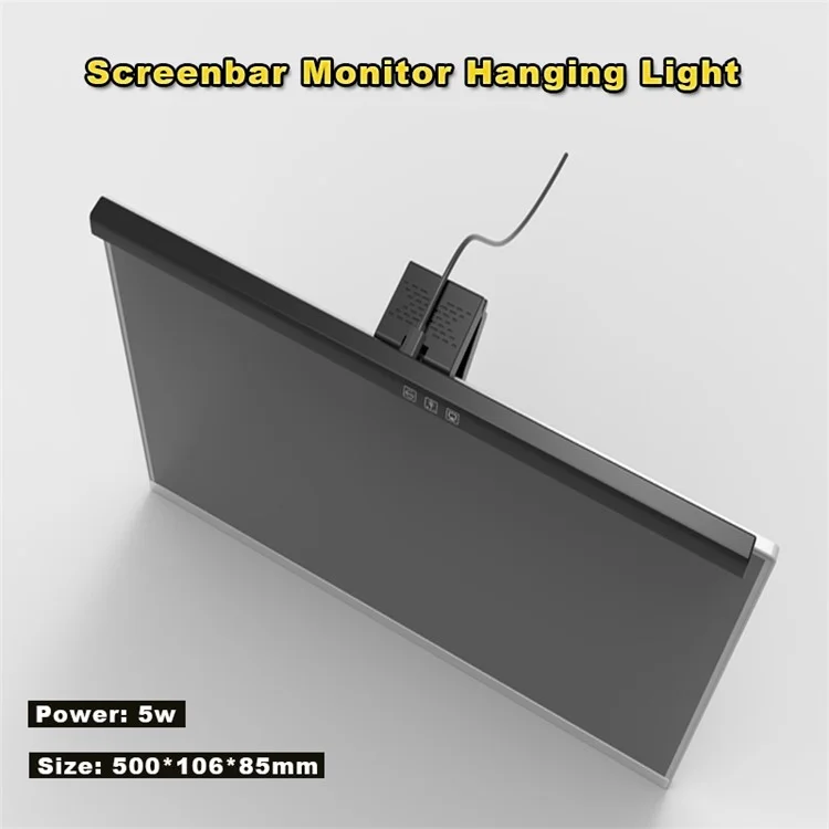 TB-3001 50cm Hanging Light Bar Timer Function Touch Control LED Lamp for Computer Monitor Screen - Black