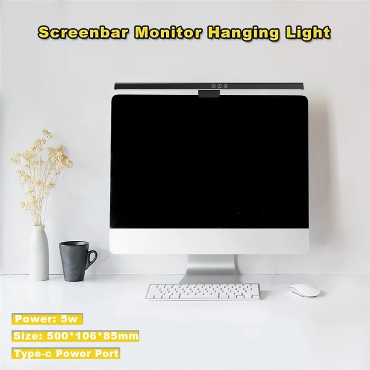 TB-3001 50cm Hanging Light Bar Timer Function Touch Control LED Lamp for Computer Monitor Screen - Black