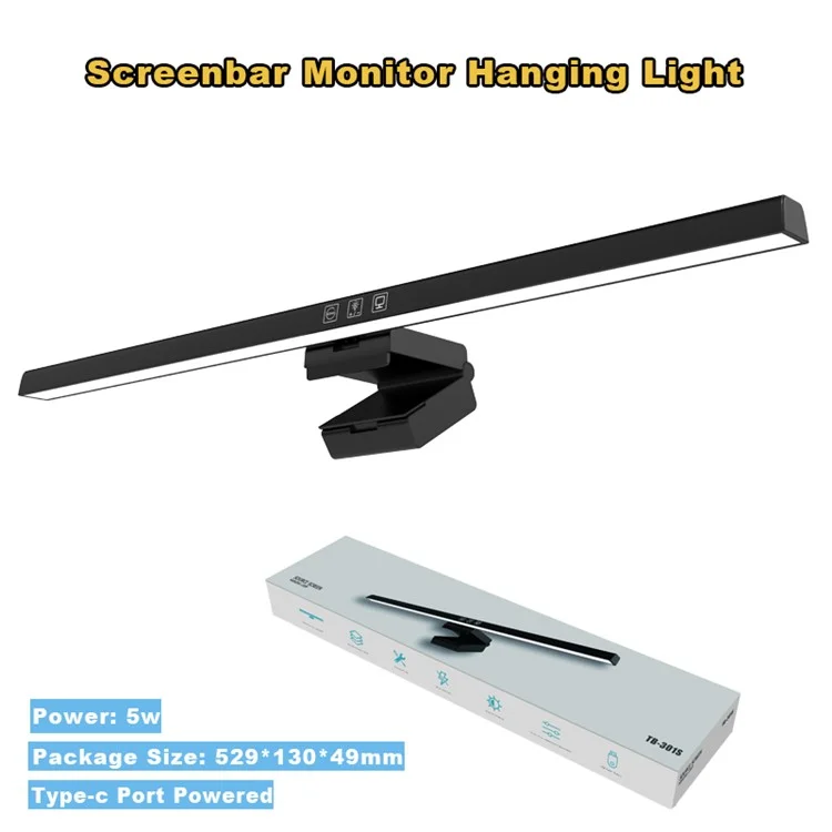 TB-3001 50cm Hanging Light Bar Timer Function Touch Control LED Lamp for Computer Monitor Screen - Black