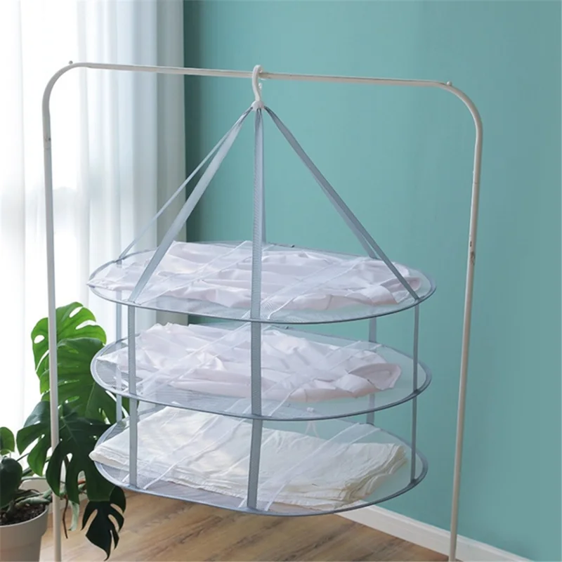 61x76CM Polyester + Stainless Steel 3-Layer Hanging Mesh Dryer Drying Rack Large Drying Net for Underwear