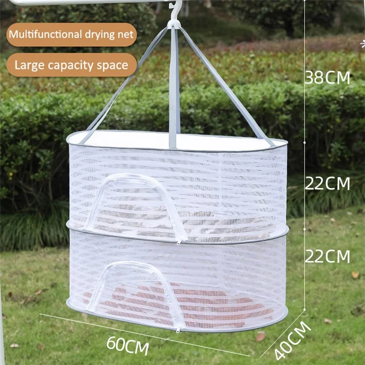 Secador de Roupa 2 Camadas 40x60CM Poliéster + Arame de Aço Rede de Suspensão de Alimentos Rede de Secagem de Suéter