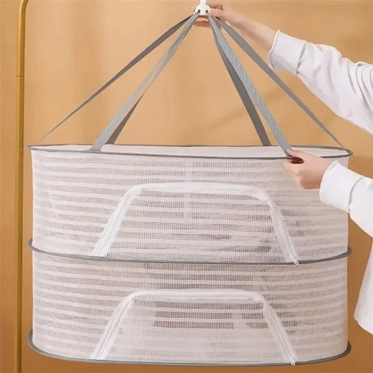 Secador de Roupa 2 Camadas 40x60CM Poliéster + Arame de Aço Rede de Suspensão de Alimentos Rede de Secagem de Suéter