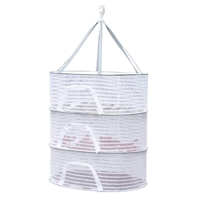 40x60CM Drying Rack 3 Layers Hanging Mesh Polyester + Steel Wire Net for Seafoods, Fruits, Clothes